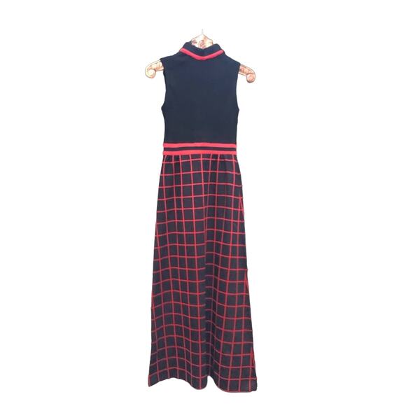 Ruth Norman Gay Gibson Windowpane Plaid Vintage Maxi Dress Red Black ILGWU 60s - Picture 1 of 10